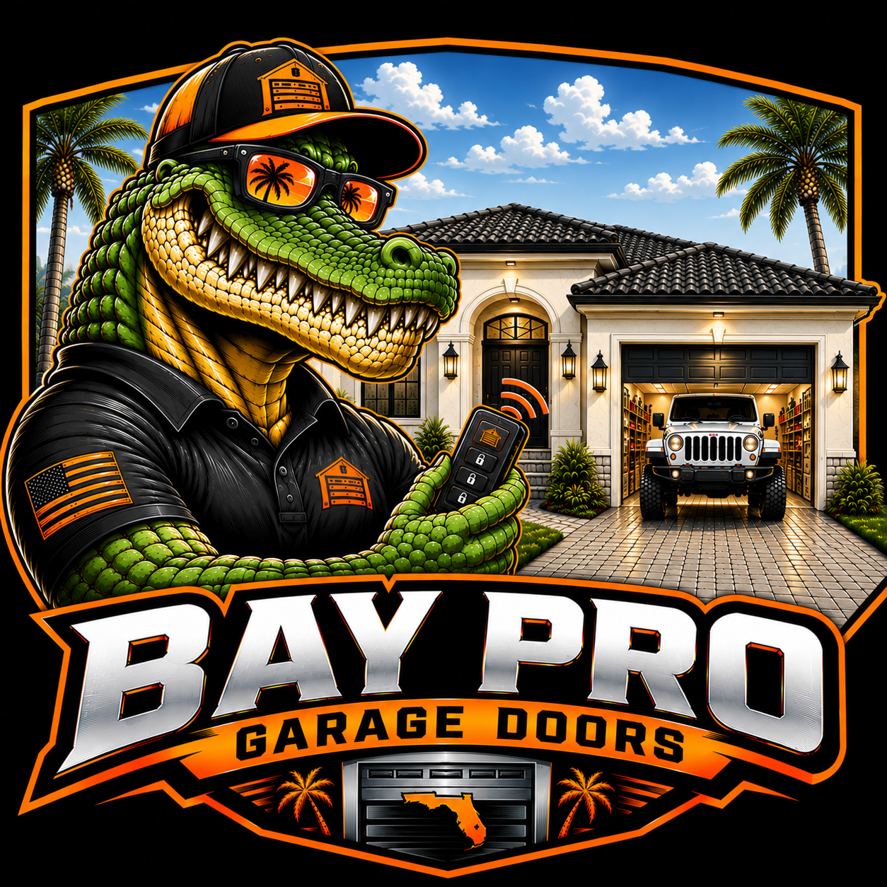 Bay Pro Garage Doors alligator mascot — Tampa Bay's trusted garage door experts
